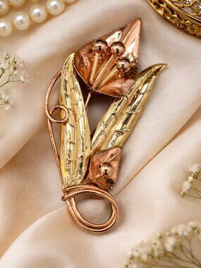 Vintage Mixed-Metal Sterling Floral Brooch